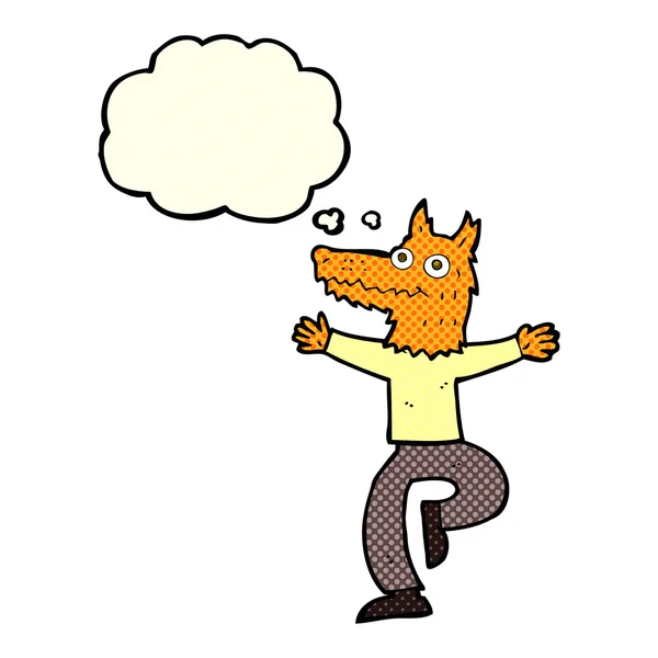 Cartoon fox man met gedachte zeepbel — Stockvector