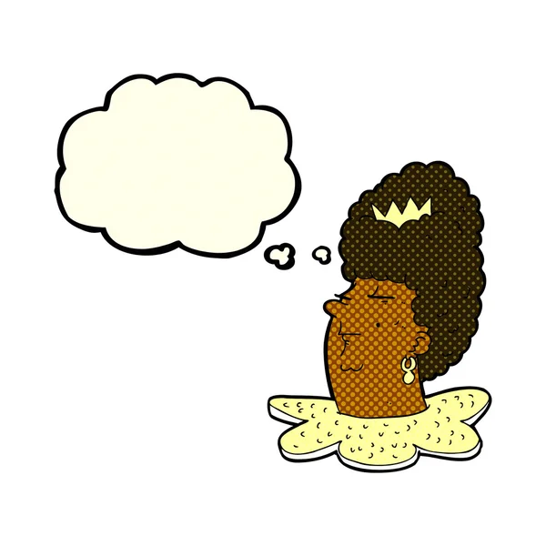 Kreslená královna hlava s myšlenkovou bublinou — Stockový vektor