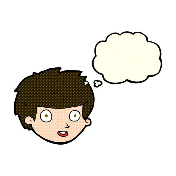 Cartoon happy boy 's face with thought bubble — стоковый вектор