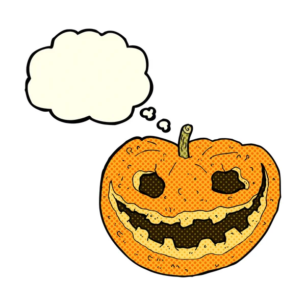 Cartoon spooky pumpkin with thought bubble — Stock Vector
