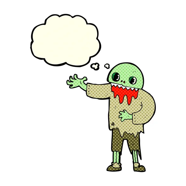 Dibujos animados zombie espeluznante con burbuja de pensamiento — Vector de stock