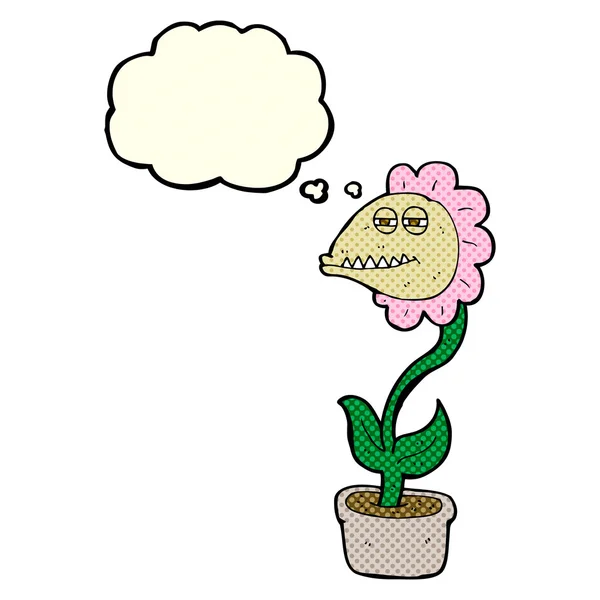 विचार बुलबुला के साथ कार्टून राक्षस फूल — स्टॉक वेक्टर