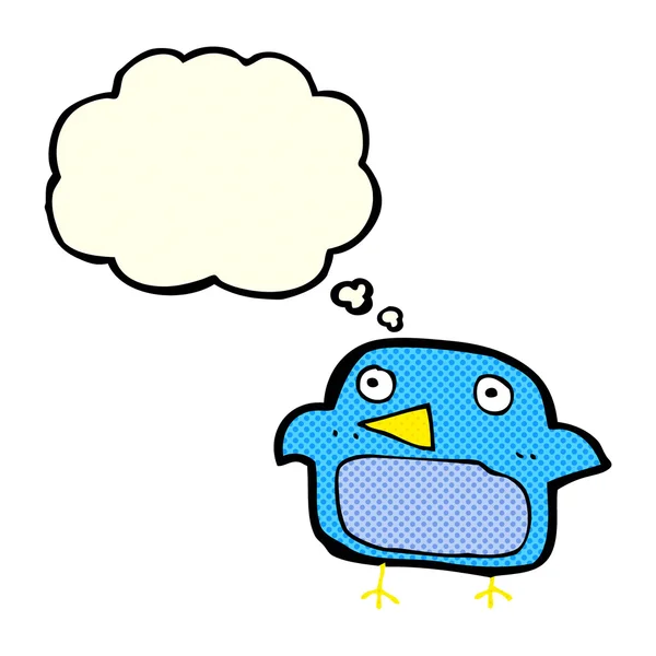 Çizgi film mavi kuş ile düşünce balonu — Stok Vektör