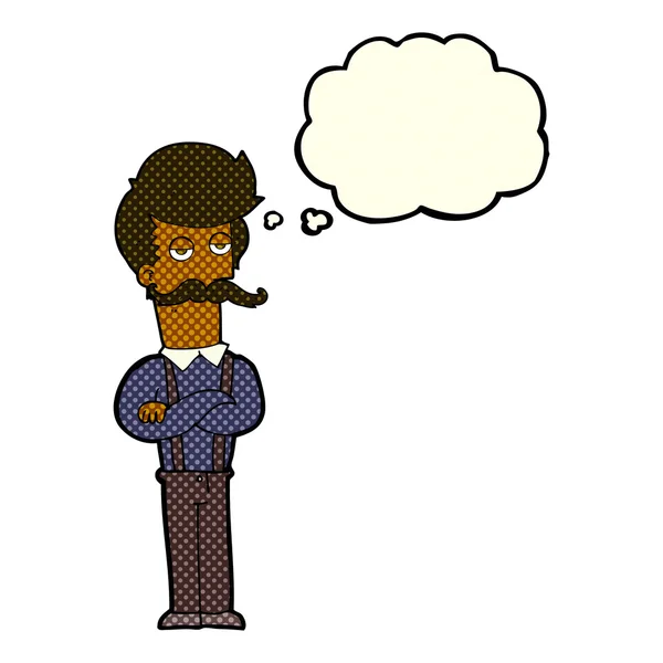 Kreslený muž s knírkem s myšlenkovou bublinou — Stockový vektor