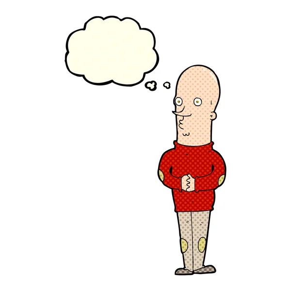 Dessin animé drôle chauve homme avec bulle de pensée — Image vectorielle