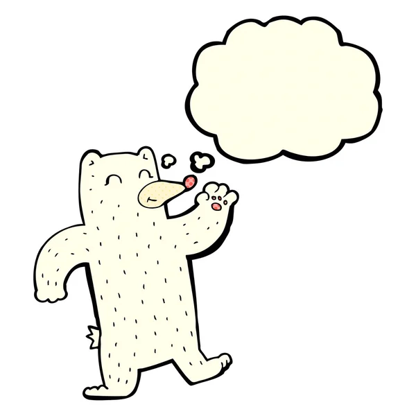 Karikatur winkt Eisbär mit Gedankenblase — Stockvektor