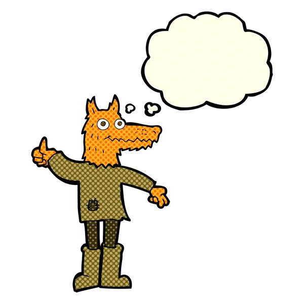 Cartoon fox man met gedachte zeepbel — Stockvector