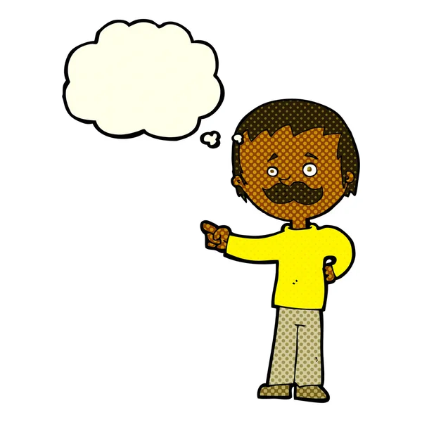 Człowiek z kreskówek wąsy wskazując z bańki myślowej — Wektor stockowy