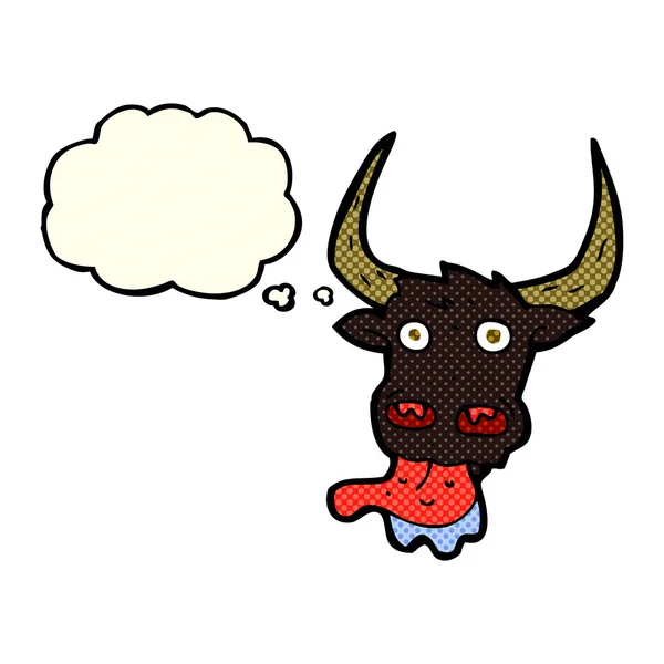 Kreslená kráva tvář s myšlenkovou bublinou — Stockový vektor