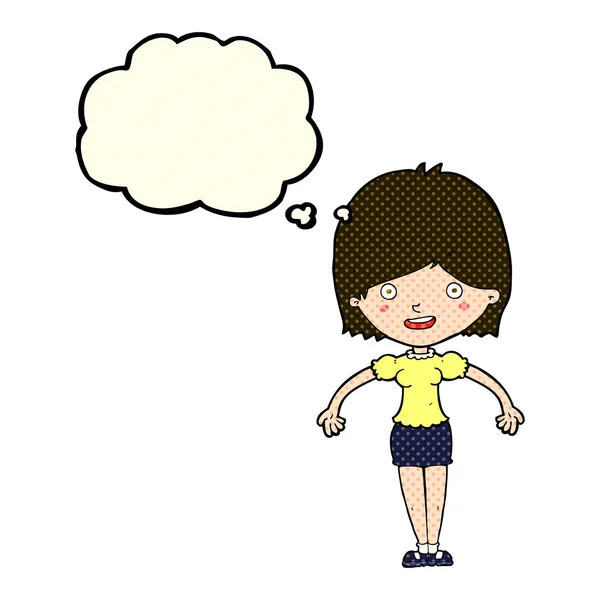 Dessin animé femme heureuse avec bulle de pensée — Image vectorielle