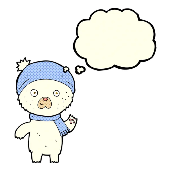Dibujos animados ondeando oso polar con burbuja de pensamiento — Archivo Imágenes Vectoriales