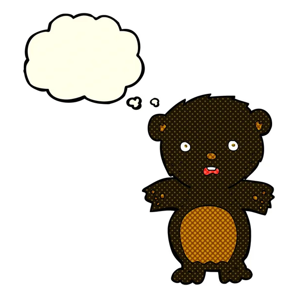 Испуганный черный медведь мультфильм с мыслепузырем — стоковый вектор