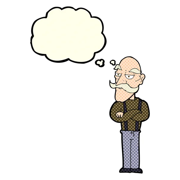 Cartoon bored old man with thought bubble — Stock Vector