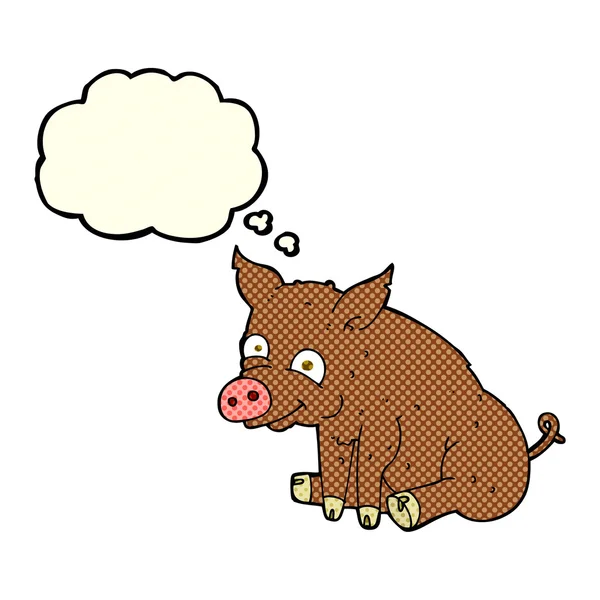 Cartoon glad gris med tankebubbla — Stock vektor