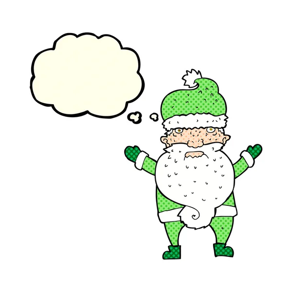 Cartoon grumpy santa with thought bubble — Stock Vector