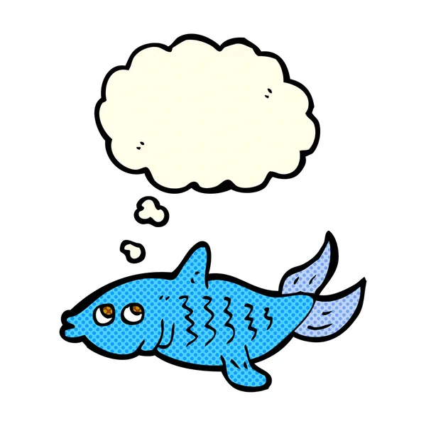 Peixes desenhos animados com bolha pensamento — Vetor de Stock