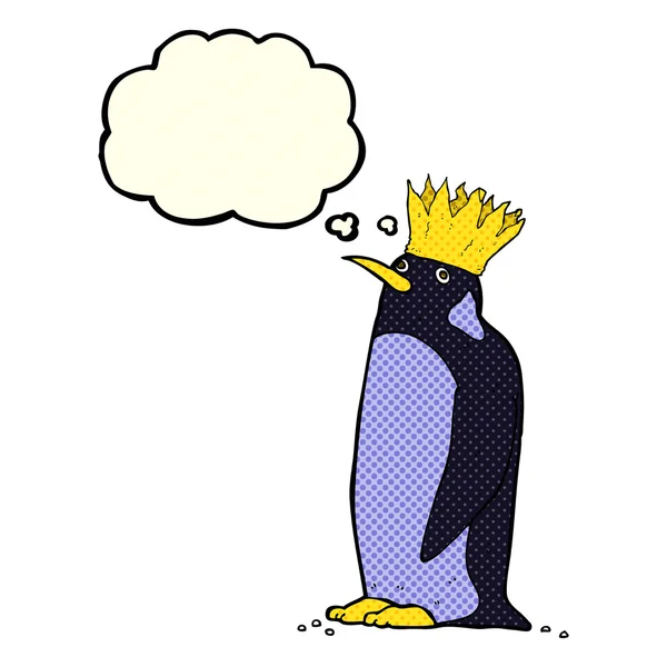 卡通皇帝企鹅与思想泡泡 — 图库矢量图片