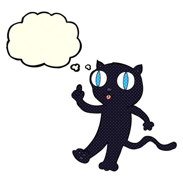 Мультяшний чорний кіт з ідеєю з мисленням бульбашки — стоковий вектор