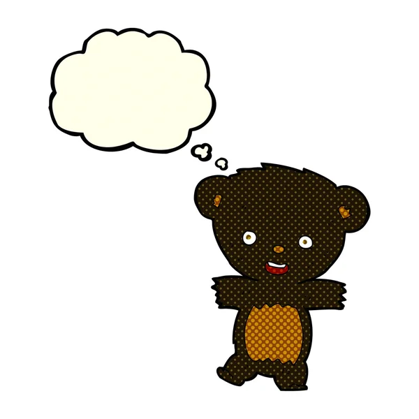 Мультяшный плюшевый черный медвежонок с мыслепузырём — стоковый вектор