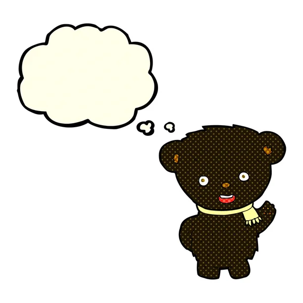 Мультяшный черный медведь машет мыльным пузырем — стоковый вектор