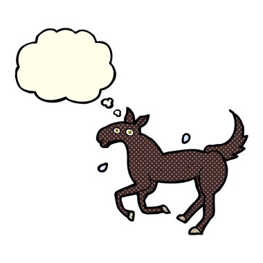 Düşünce baloncuğuyla terleyen at.