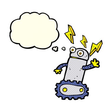 Düşünce baloncuklu çizgi film robotu