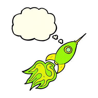 Düşünce baloncuklu çizgi uzay roketi