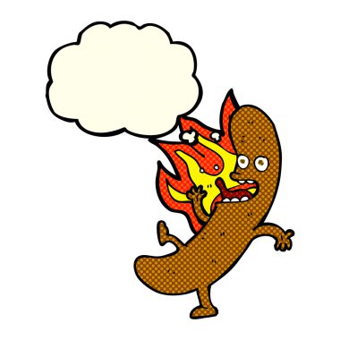 Deli çizgi film sosis düşünce balonu ile