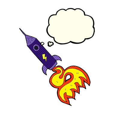 Düşünce baloncuklu çizgi uzay roketi