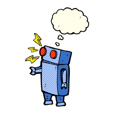 Düşünce baloncuklu çizgi film robotu
