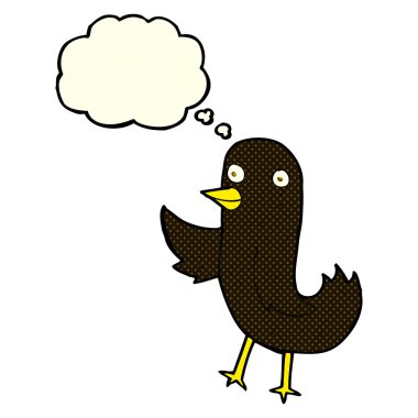 Düşünce baloncuklu komik çizgi film kuşu