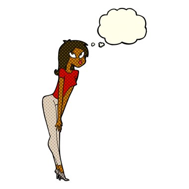 Düşünce kabarcığı olan çekici bir kız.