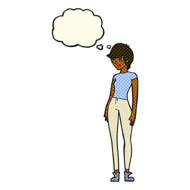 çizgi film modern çekici kadın düşünce baloncuğu ile