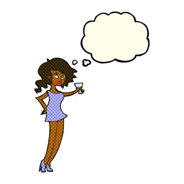 Düşünce baloncuğuyla partideki karikatür kadın