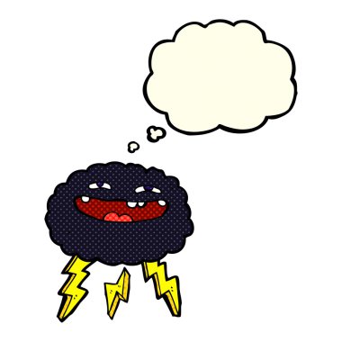 Düşünce baloncuklu mutlu çizgi film bulutu