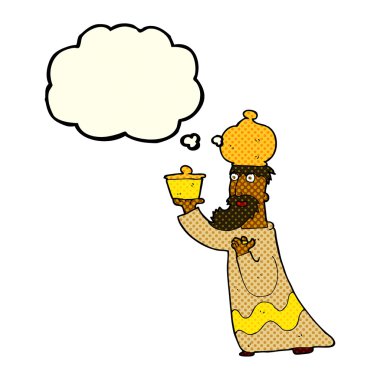 Düşünce baloncuğu olan üç bilge adamdan biri.