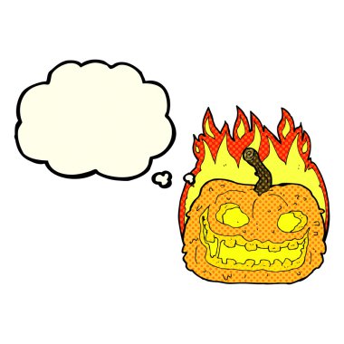 Düşünce baloncuklu ürkütücü balkabağı.