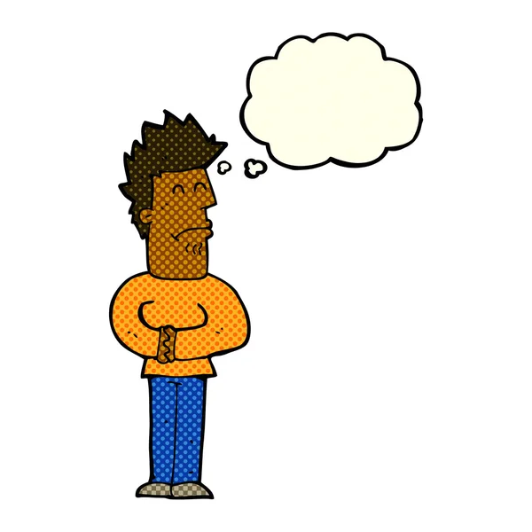 Cartone animato uomo nervoso con bolla di pensiero — Vettoriale Stock
