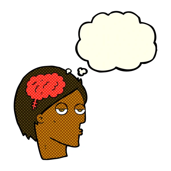 Cartoon hoofd met hersenen symbool met gedachte zeepbel — Stockvector