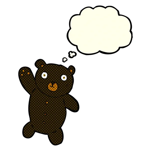 Cartoon niedlicher schwarzer Teddybär mit Gedankenblase — Stockvektor