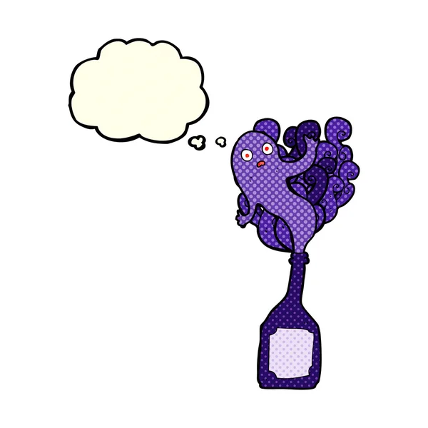 Fantôme de dessin animé en bouteille avec bulle de pensée — Image vectorielle