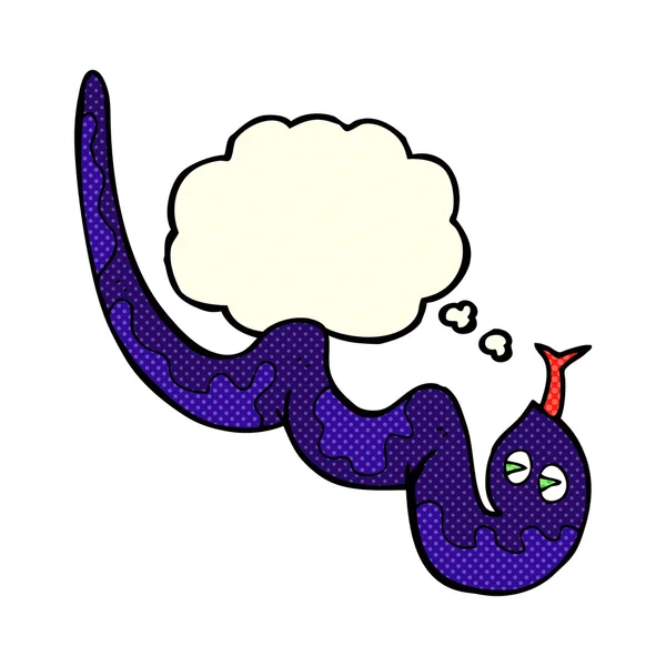 Dibujos animados siseando serpiente con burbuja de pensamiento — Archivo Imágenes Vectoriales