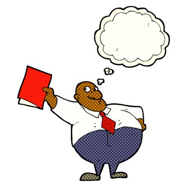 Düşünce baloncuklu mutlu patron çizgi filmi