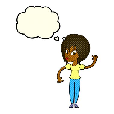 düşünce balonu ile sallayarak çizgi film kadın