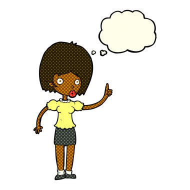 Düşünce baloncuğu olan çizgi film kadını.