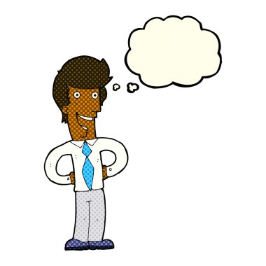 çizgi film mutlu adam düşünce baloncuğu ile