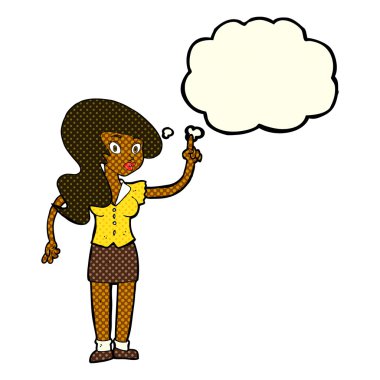 Düşünce baloncuğu olan güzel bir kadın.