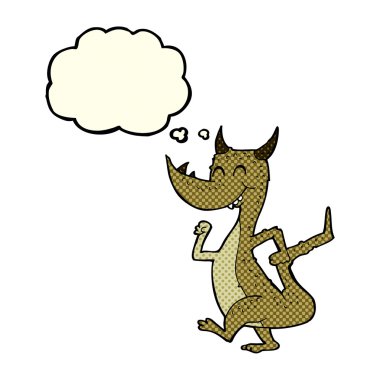 Düşünce baloncuklu mutlu ejderha.