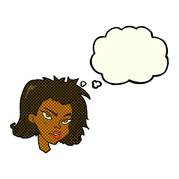 Cartoon female face with thought bubble — Stock Vector