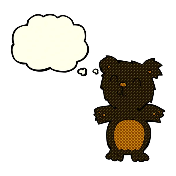 Cartoon cute black bear cub with thought bubble — Stock Vector